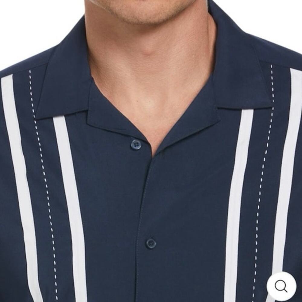 Cubavera Contrast Panel Camp Collar Shirt Navy Blue White Short Sleeve Size 2X - Picture 5 of 13